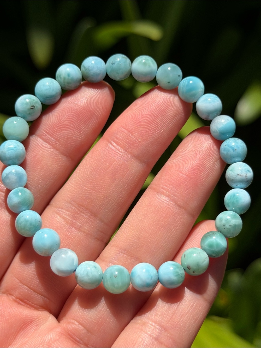 7mm dainty larimar Beaded Stretch Bracelet 1869